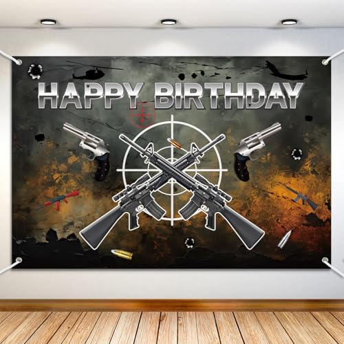 Toile de fond pour fête d'anniversaire et pistolet déco pour photobooth réussi