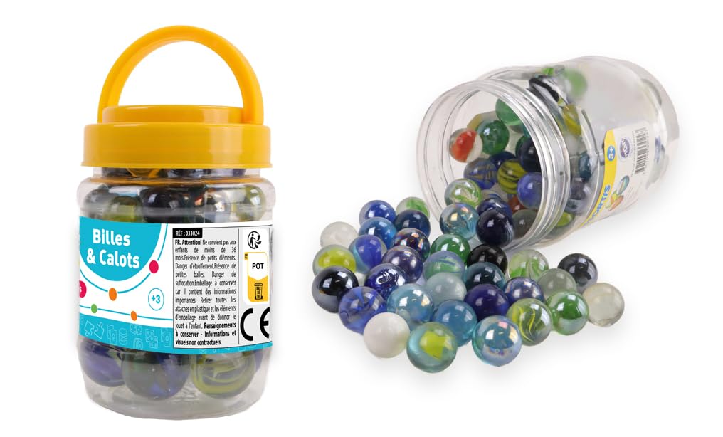 FLYPOP'S - Pots de Billes et Calots - Jeu de Récréation - 033024 - Multicolore - Verre - Jeu d'Adresse - Jouet Enfant - Galots - 1,6 cm x 1,6 cm - À Partir de 3 ans