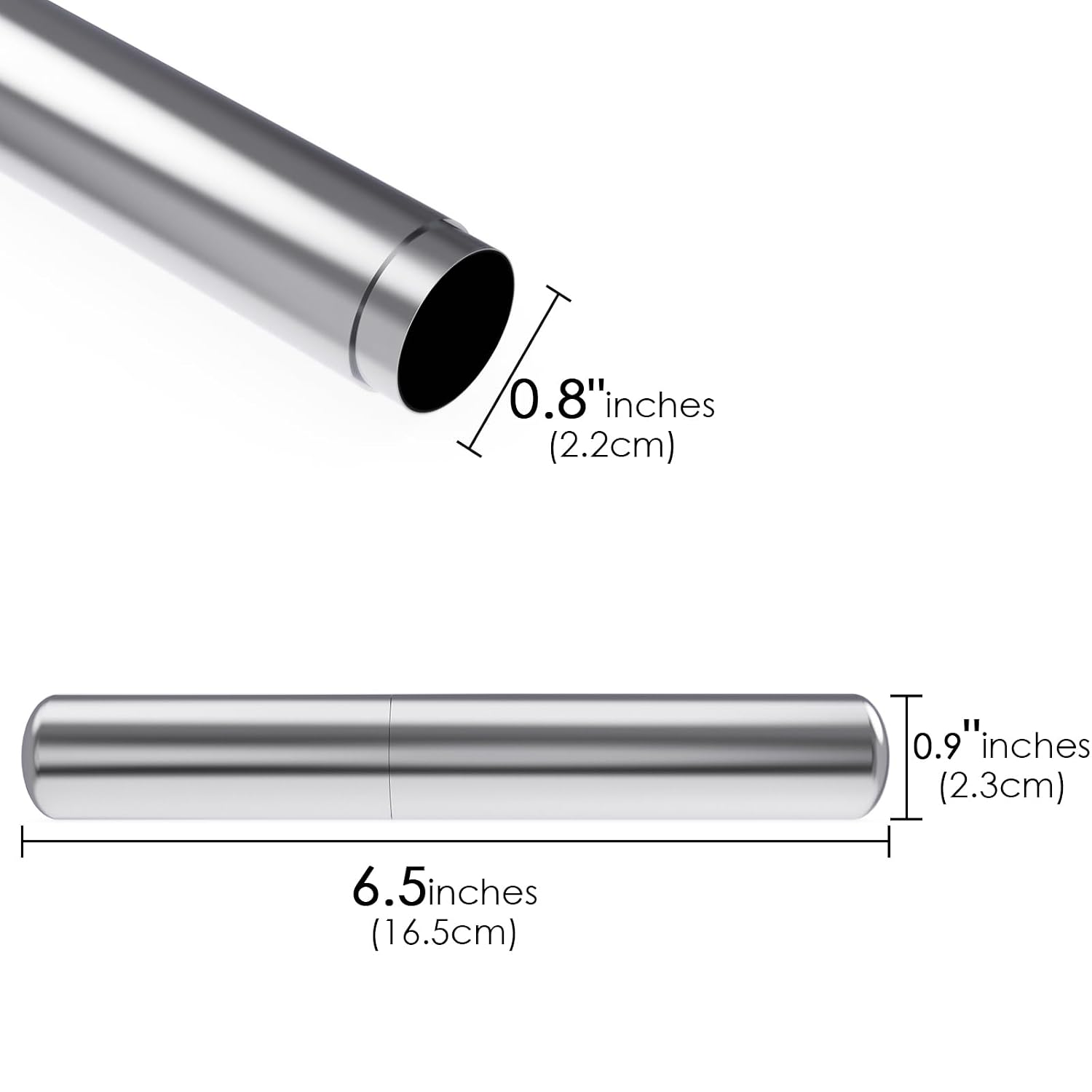Linkidea 2 Pack Stainless Steel Cigar Tube, Travel Cigar Case Holder for Up to 6.5" Length & 34 Ring Gauge, Pocket Cigar Protector (Silver)