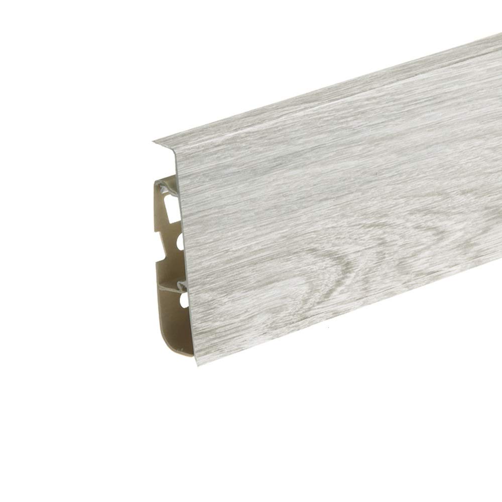 Plastic Skirting Board - High Line 2.5m PVC Skirting Board with Wire Cover Design - Santiago Ash - M289