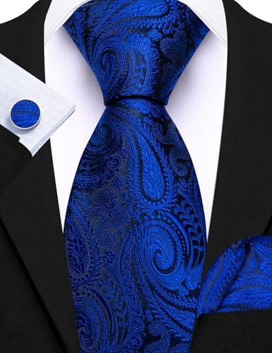 Image of Barry.Wang 6 PCS Men Ties Set Silk Business Fashion Woven Necktie Handkerchief Cufflinks Paisley Stripe Wedding Party