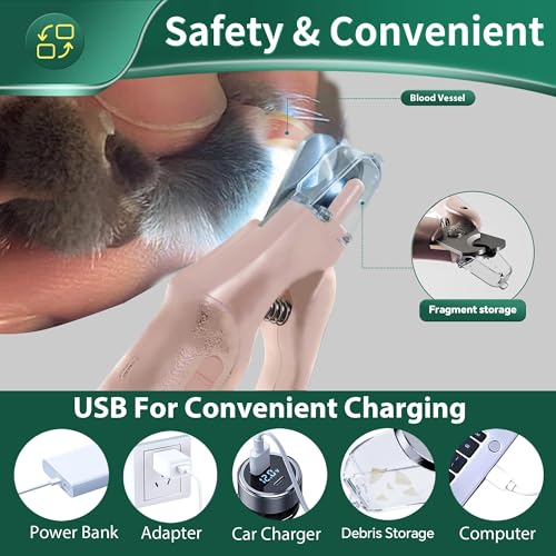 Image of 2 in 1 Dog Nail Clippers & Cat Nail Clippers Trimmers for Large Medium Small Dogs Cats Claw Trimmer Quick Sensor and Safety Guard USB Rechargeable Dogs Nail Trimmer with Catcher & 2 LED Lights