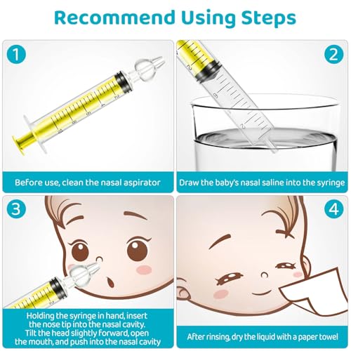 Image of Baby Nasal Aspirator, Nasal Syringe for Baby Syringe Nasal Irrigator with Professional Reusable Silicone Nasal Suction Tip Nose Cleaner for Irrigation Nasal Spray Nasal Hygiene (Yellow, 2 Pieces)