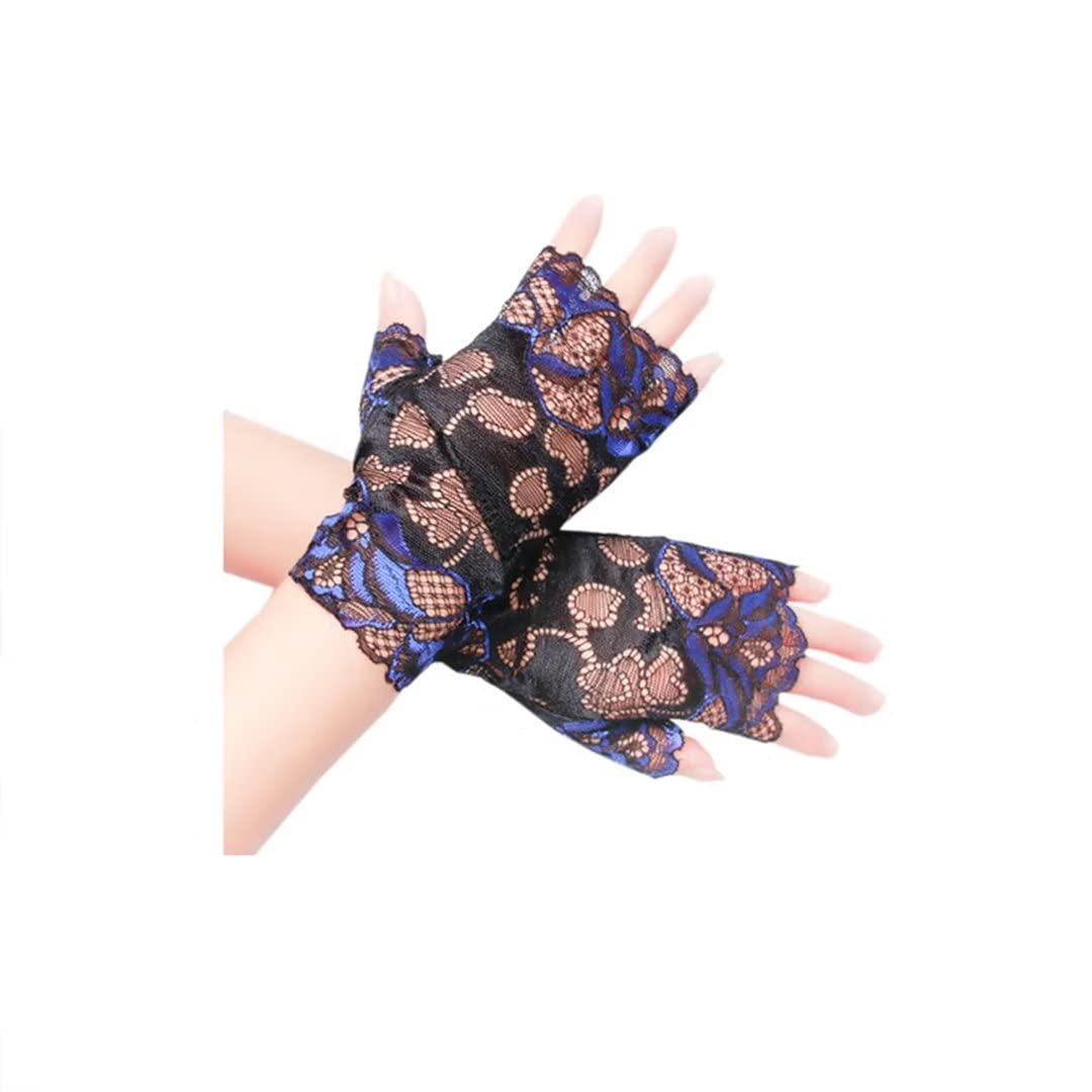 bmactosh Women's Lace Gloves Fingerless Floral Gloves Wedding Party Costume Accessories, Royal Blue, One Size — image 1