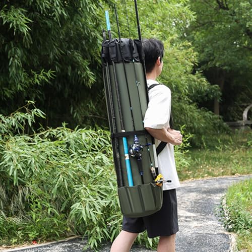 Sac de rangement pliable pour canne à pêche vert grande capacité