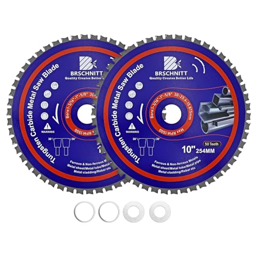 10" Metal Cutting Circular Saw Blade - BRSCHNITT 2pcs Tungsten Carbide Tipped TCT Saw Blades for Iron, Iron Pipe, Ferrous Metals 50T Arbor:1-3/16"/1"/5/8"