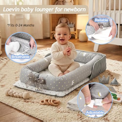 Image of Baby Lounger for Newborn Portable Bag,Baby Lounger Play Mat for Awake-Time,Newborn Babies Essentials Gifts 0-24 Months Home Travel(Elephant Grey)