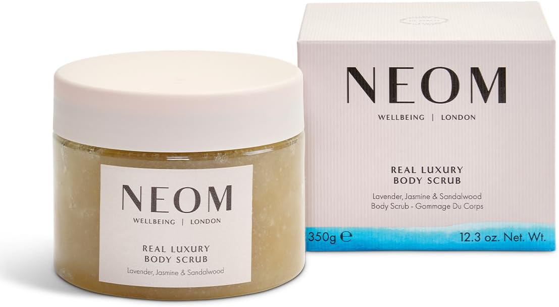 Real Luxury Body Scrub | Luxury Body Scrub | Lavender & Sandalwood | 100% Natural Fragrance | Scent to De-Stress | Organic Vegan Hydrating Body Scrub