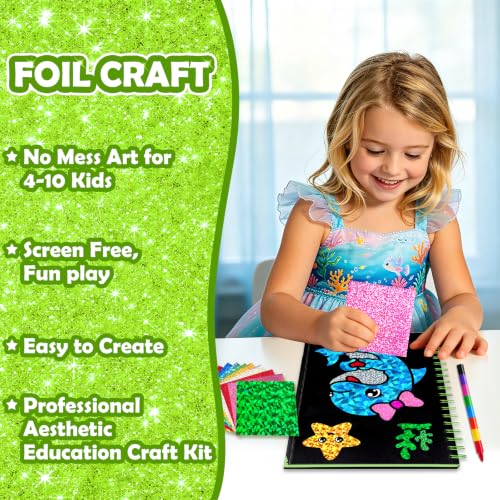 Image of FUNNYB&G Foil Art Craft Kit for Kids 4-10 Years Old: Mess-Free & No-Glue, Create 16 Sparkly Animal World Pictures - Perfect Travel Toy & Birthday Gift for Kids (Animal World)