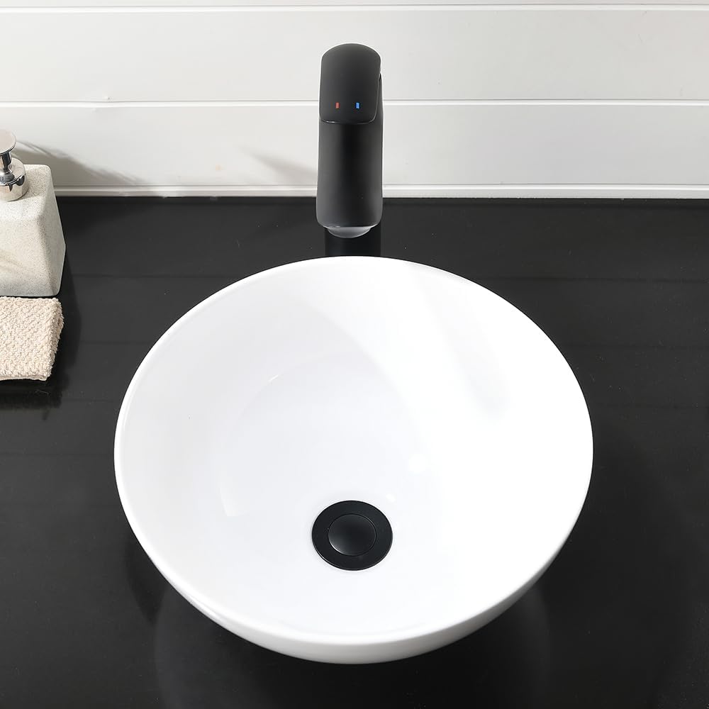 Round Bathroom Sink- VASOYO 13x13 Inch Small Vessel Sink Above Counter Bathroom Vanity Sinks White Porcelain Ceramic Small Sinks Art Basin