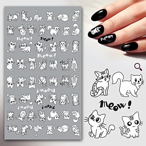 Nail Stickers Decals (3 Sheets) Flonznail Cute Chibi White Cats Nail Decor Transfer Vintage Styled Stickers #TOP1