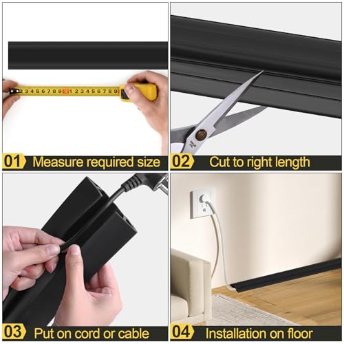 Image of MYFAMIREA 15FT Floor Cord Cover Heavy Duty Cable Cover Protector with 3 Channels Extension PVC Floor Wire Cover Outdoor Cord Hider Management Cover for Wire on Floor for Home Office Outdoor, Black