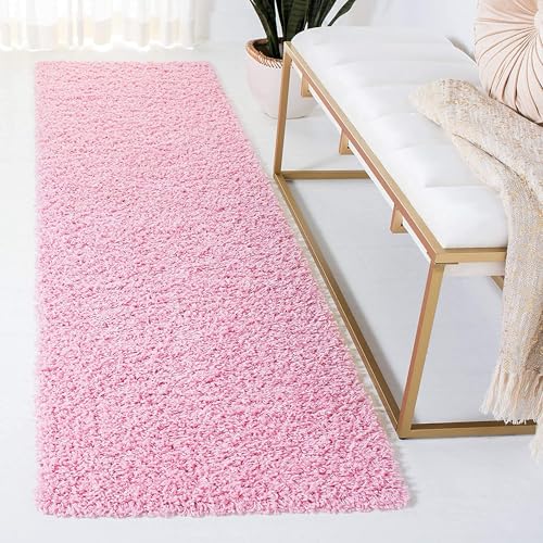 Image of F R Creation Hand Woven Shaggy Carpet Plus Rug for Living Room, Bedroom and Polyester Anti Slip Fluffy Fur Rug Shaggy Carpet & Modern Runner, Lobby Carpet (Size 2X6 Feet) Pink