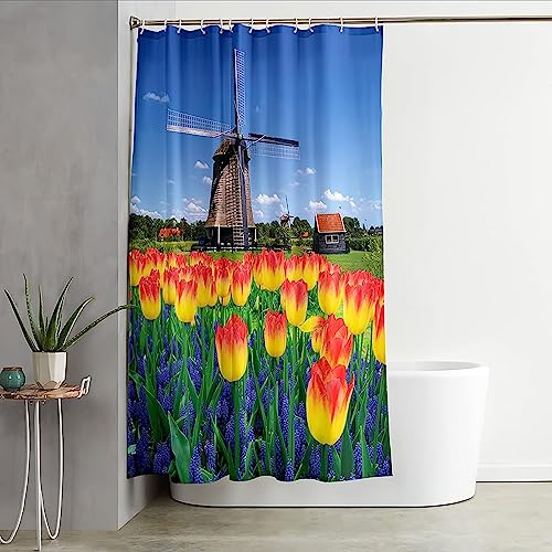Rideau de douche polyester imperméable 165x180cm motif champêtre fleurs