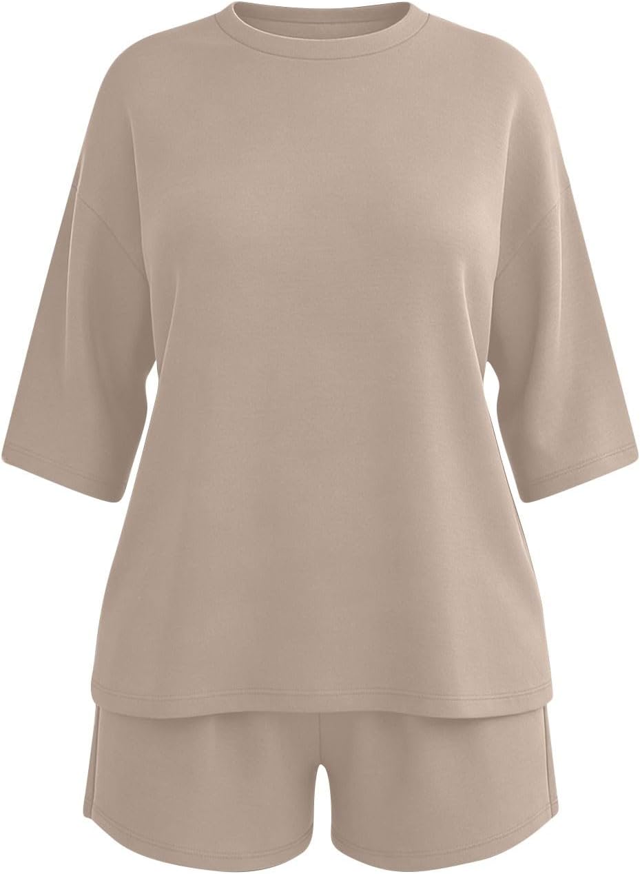 Women Loose Soft Short Sleeve Pajama Sets Comfy Loungewear Tops with Shorts 2PC Pjs Summer Sleepwear Lounge Set