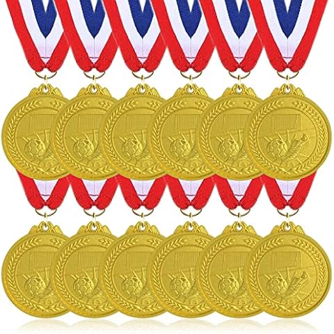 STHGDONA Gold Football Medals for Children, 12-Pack of Metal Medals Kids Party Game Toys Prizes Awards for School Sport, Party Favours Cover