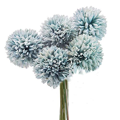 Flow.month 5PCS Künstliche Blumen,Unechte Blumen Deko Künstlich Hortensien Dekoration Plastik Blumenarrangements Hochzeit Blumenstrauß für Haus Garten Party Blumenschmuck (Blau) Cover