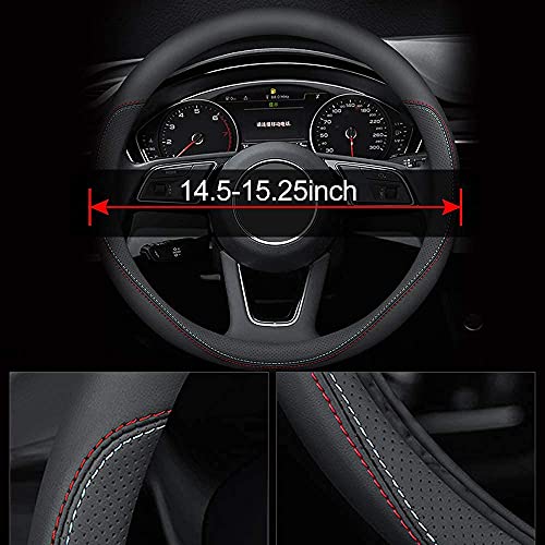 Carodi Latest Nappa Leather Car Steering Wheel Cover, Stylish Non-Slip Leather Car Interior 15 Inches Universal（Black） #TOP5