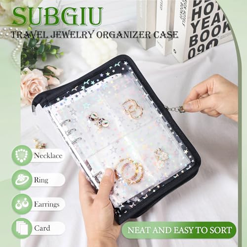 Earring Organizer Case Travel Jewelry Storage Book Clear with Small Zippered Pouch (Black, With 80 Pcs small Jewelry Pouches)2