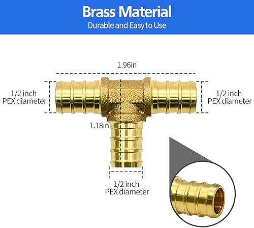 Miniatura 4 de 15 accesorios PEX, accesorios PEX de 12 pulgada, juego de acoplamientos rectos de codo TEE, combo de accesorios de engarce de latón PEX con