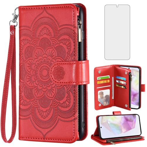 Étui Samsung Galaxy A35 5G Asuwish en cuir rouge avec porte-cartes et film écran