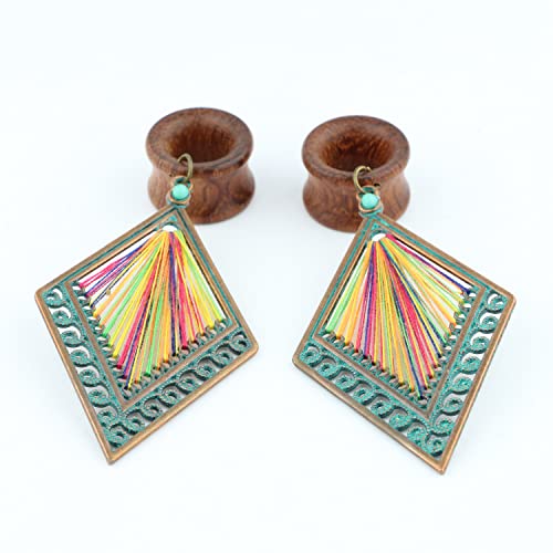 Balala 0G 8Mm Verdigris Patina Brass Rhombus Dangle Wood Ear Gauges Piercing Flesh Tunnels Plugs Statement Earrings #TOP1