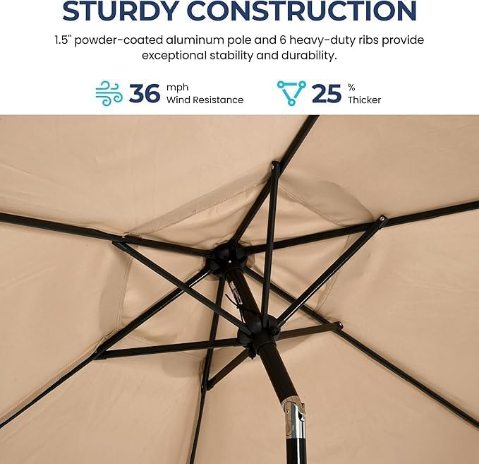 Wisteria Lane Outdoor Patio Umbrella, 7.5' Patio Umbrella, Market Umbrella, Large Outdoor Umbrella, Metal Pole Umbrella with Push Button Tilt and Crank, Polyester Canopy - Image 6