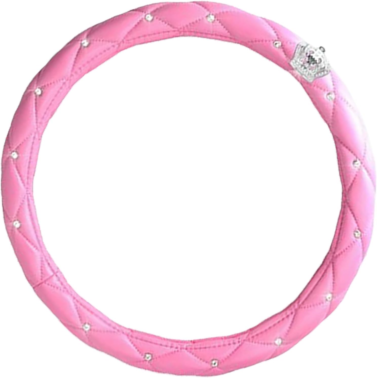 Cryfokt Universal Rhinestone PU Leather Steering Wheel Cover, Cute Korean Style, Anti Slip Grip Car Steering Wheel Cover, Universal Steering Wheel Protector for Women (Pink)