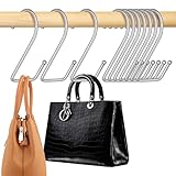 OMHOMETY 15 Pack Purse Hanger for Closet, Super Sturdy Purse Hooks, Hanging Backpack Bag Holder, Closet Organizers and Storage, Silver