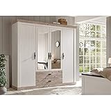 1x Kleiderschrank mit 2 Drehtüren und 2 Spiegeltüren, 2 Schubkästen, 2 Kleiderstangen, 6 Holzböden, Gesamtmaß B/H/T: ca. 217/201/60 cm