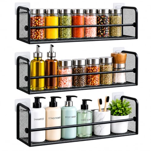 Image of self adhesive Wall Mounted Kitchen Rack | Multipurpose Metal Organizer Shelf for Jars, Spices & Bottles | Space Saving Kitchen Items Storage Rack (3)