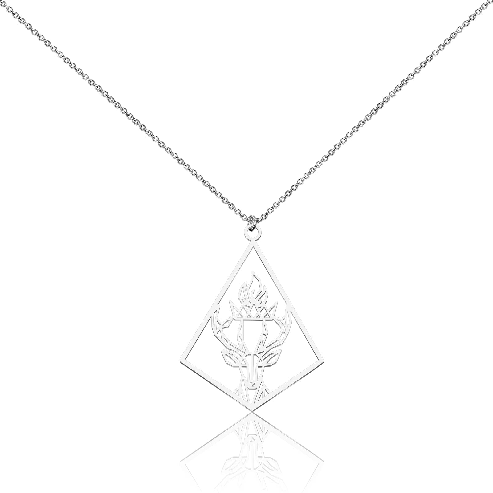 OKEYCH T-OG Inspired Gift Geometric Stag of Terrasen with Crown on Fire Necklace T-OG Fan Gift S-JM Merch Bookish Gift