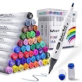 MIHIYIRY 48 Colors Water Based Art Dual Tip Markers, Permanent Comic Pens Set for Kids, fine & Chisel drawing markers for Sketching Adult Coloring with Carrying Case