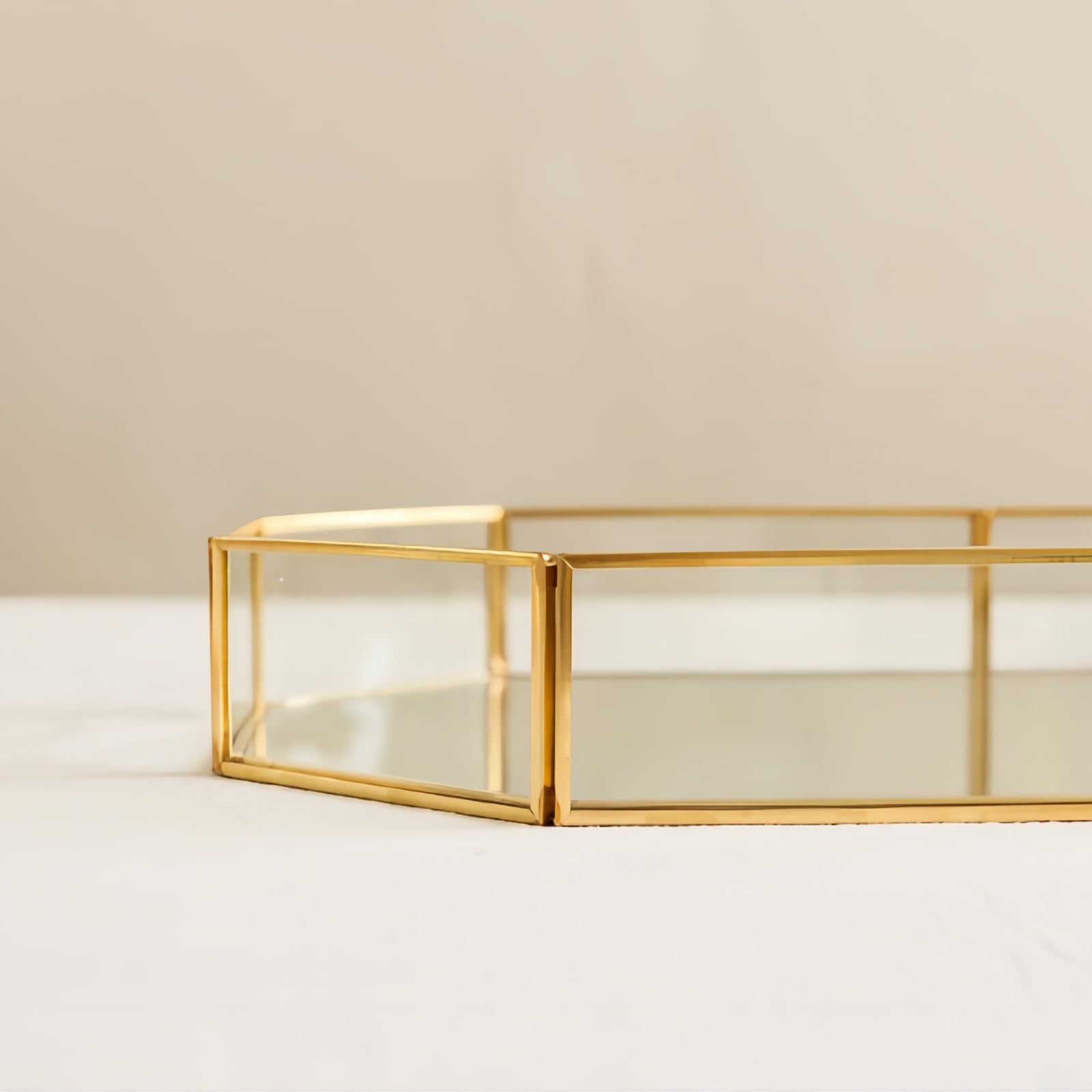 Vassoio a specchio con finiture dorate, stile vintage, per trucchi e gioielli