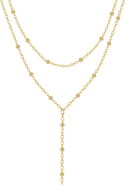 Coshilta Collier d'or pour les femmes, 14K Collier long en or Dainty Collier pendentif en forme de Y Collier minimaliste Drop Colliers en couches Bijoux en or pour femmes Cadeau