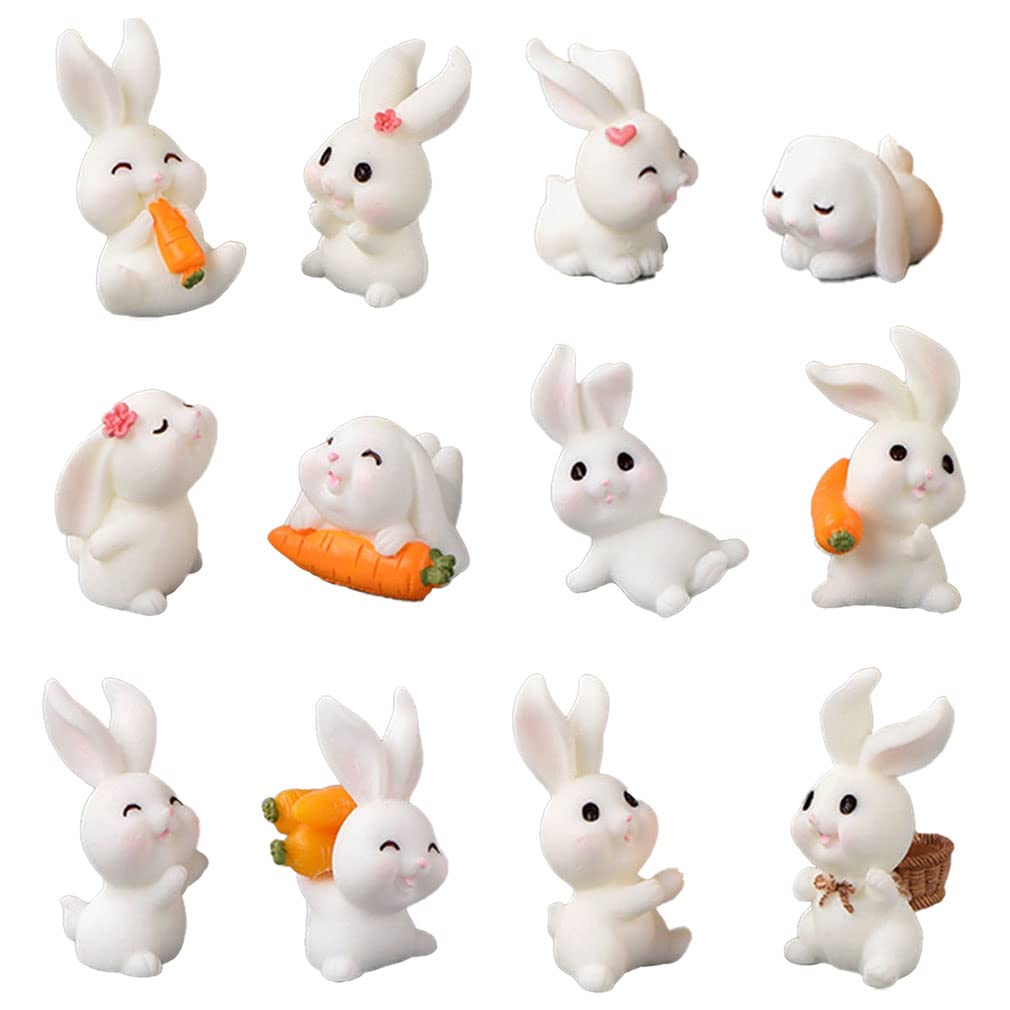 12 Pcs Cute Animal Rabbit Character Toys Cake Toppers, Rabbit Figures Collection Playset Fairy Tale Garden Decoration Christmas Birthday Gift
