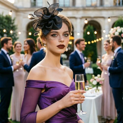 Image of DRESHOW Fascinators Hat Feather Headband Women's Fascinators Tea Party Headwear with Clip Flower Head Band for Girls & Women