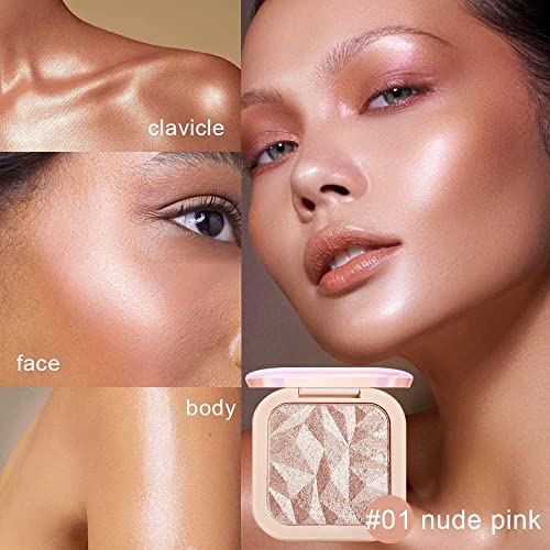 Evpct Nude Pink Cheek Shimmer Highlighter Highlight Makeup Palette Iluminadores Rubores De Maquillaje,Highlighter+Makeup Glitter Shimmer Blush Bronzer And Makeup Baked Highlighter Powder Palette C01 #TOP1