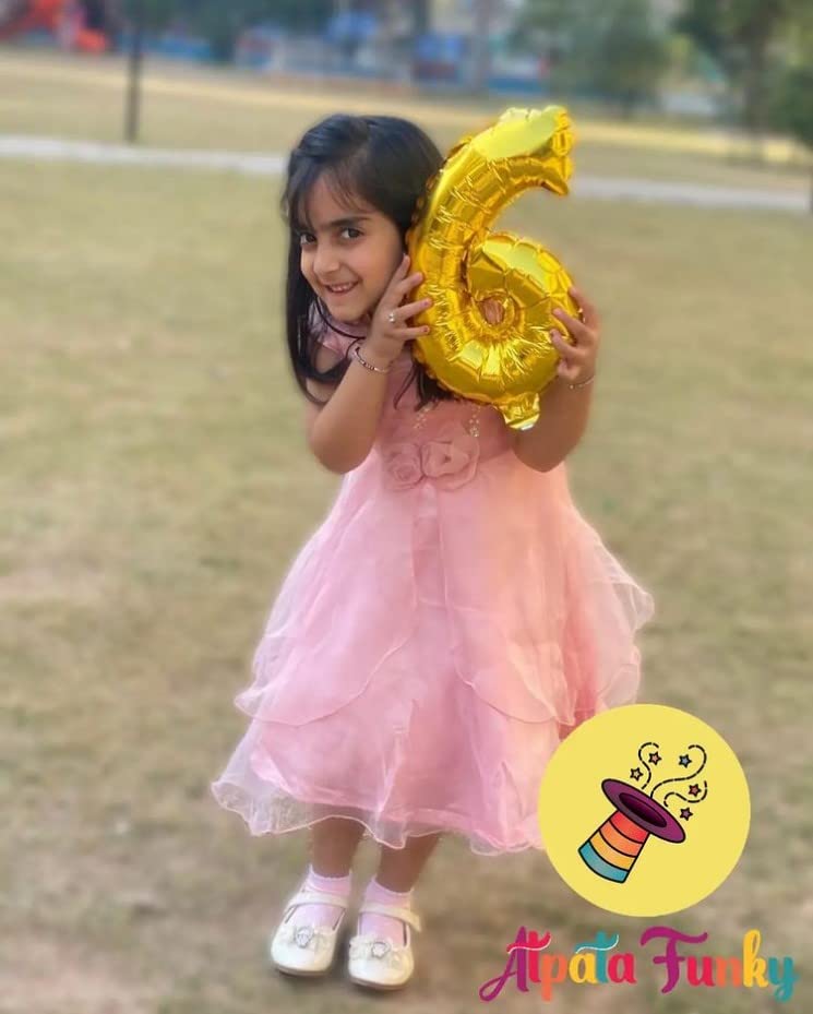 Image of Atpata Funky 6 Number Golden Foil Balloon 16 inch Size Birthday Decoration Items | Happy Birthday Decoration Kit | 6th Year Birthday Party Anniversary Wedding Decorations