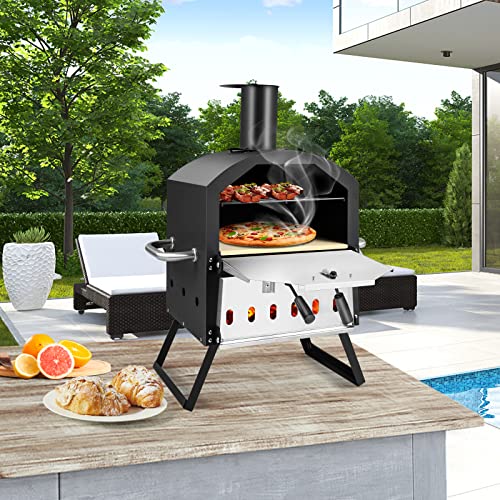 Giantex Outdoor Pizza Oven Wood Fired, 2Layer Pizza Maker with Pizza Stone, Pizza Peel