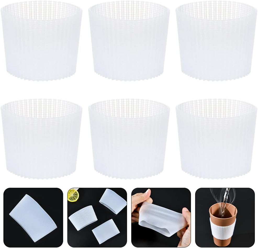 Cabilock 6-pack Silicone Mug Sleeves Non-Slip Cup Cover Heat Resistant Coffee Cup Holder Flexible Bottle Cover for Hot Water 4.52 X 4.52 X 2.36 in