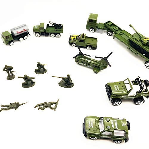 Fycooler Die-Cast Vehicles,8 Pack Assorted Alloy Metal Military Army Battle Car Vehicle Playsets Models,6 Pcs Soldier Army Men,Mini ArmyTank/SUV/Tanker Truck Aircraft Toys Gift for Kids Boys