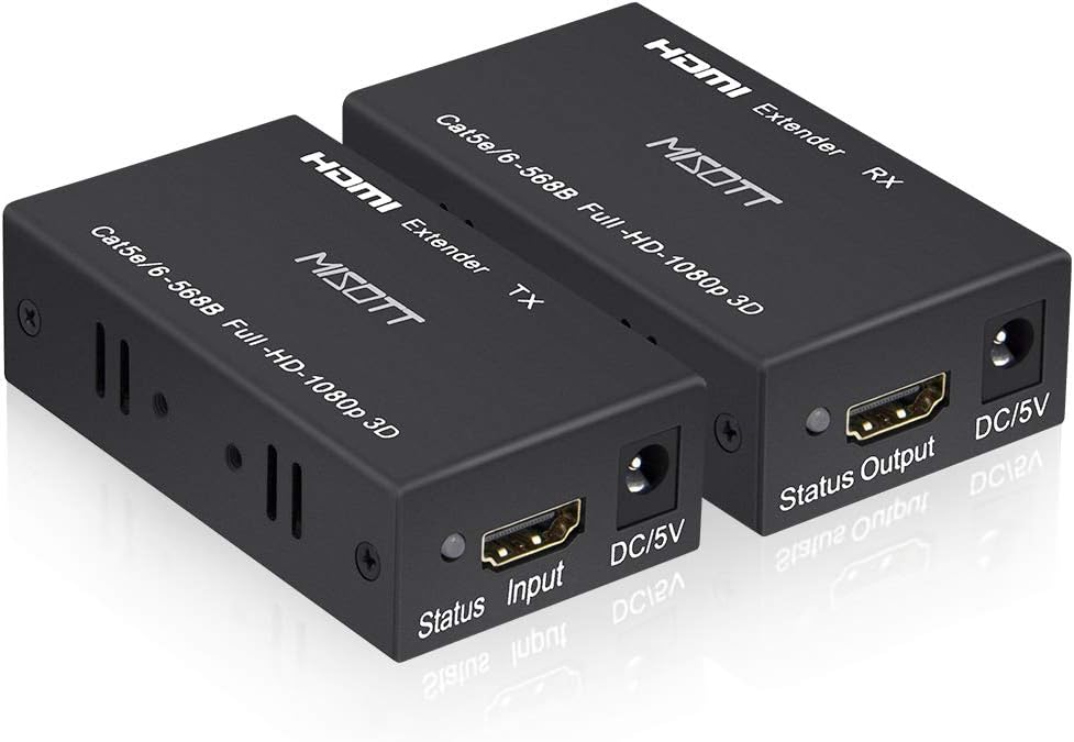 MISOTT HDMI Extender Over RJ45 cat5e Cat6 Cat7 Ethernet Cable Up to 196ft(60m), HDMI to RJ45 HDMI Transmitter and Receiver Supports 1080p, 3D, HDCP, EDID
