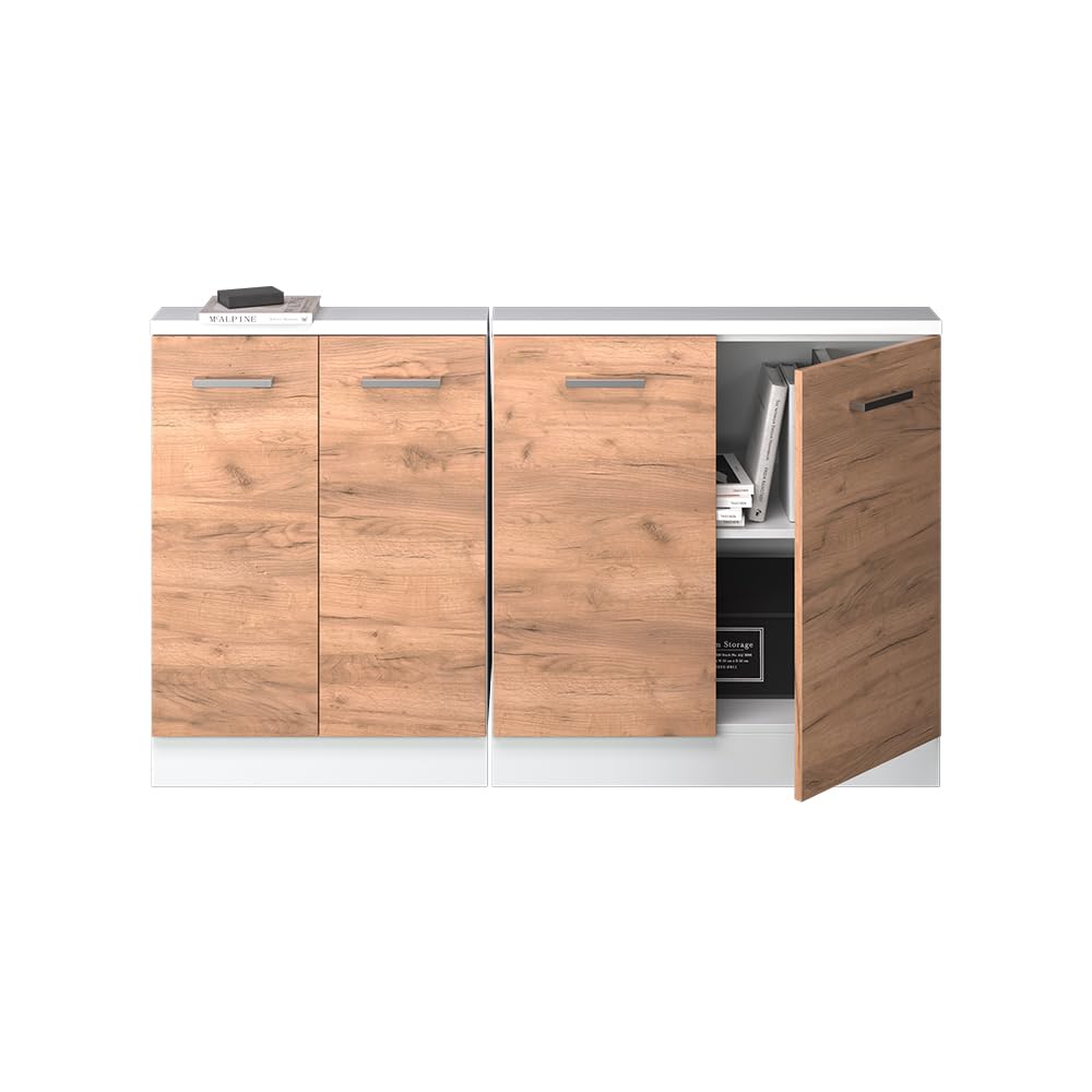 Vicco Ensembles de Meuble de Rangement sous Pente Rion, Chêne doré/Blanc | L140 x P46 cm , Lot de 2, gain de place pour les pièces mansardées