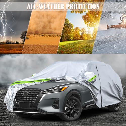 Image of Waterproof Car Covers Replace for 2016-2025 Nissan Kicks, 6 Layers Silver All Weather Custom-fit Car Cover with Zipper Door & Windproof Bands for Snow Rain Dust Hail Protection