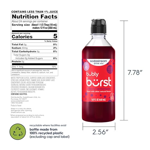 Image of SodaStream Bubly Burst Cherry Lemonade New Pour Bottles (440ml Pack of 4)