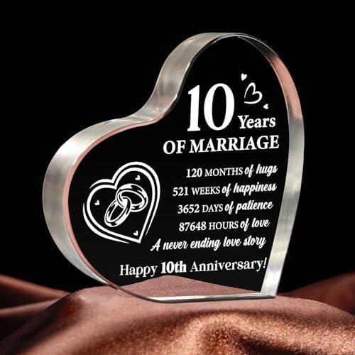 10 Year Anniversary Present, Romantic 10th Anniversary Keepsake 3.9×3.9 Inch, Ten Years Anniversary Wedding Gifts for Husband Wife Her Him, 10th Anniversary Marriage Gifts for Men Women