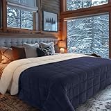 HomeSmart Sherpa Fleece Weighted Blanket King Size 30lbs, (Navy/White), Super Soft Fleece and Plush Sherpa Fabric, Fits California King Beds