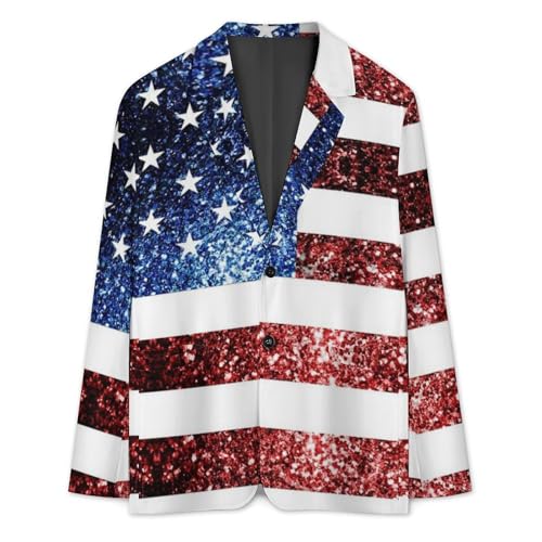 U.S.A. Flag Red Blue Sparkles Glitters Mens Blazer Suit Jacket Lightweight Slim Fit Casual Coat3