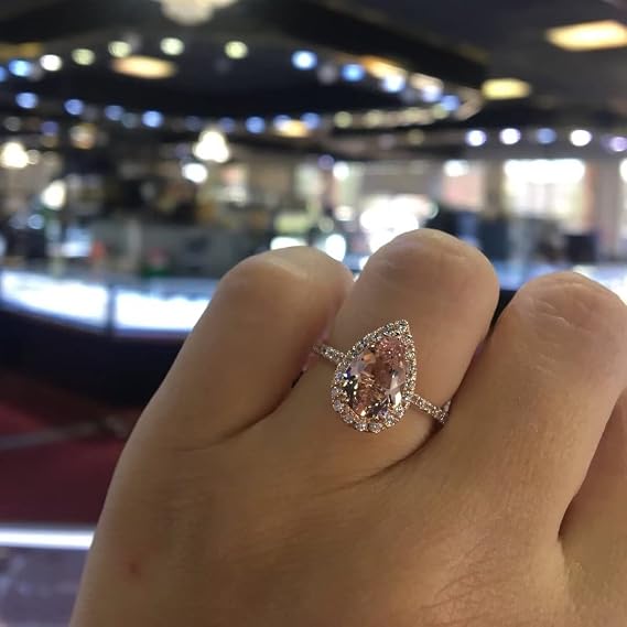 2CT Pear Shaped Engagement Rings for Women Sterling Silver Pear Cut 5ct Pink Cubic Zirconia Ring Cocktail Engagement Wedding Ring Promise Aura Single Stone Engagement Ring Size Q